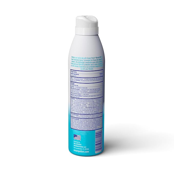 Ocean Potion Sport Mineral Sunscreen Spray SPF 50, Zinc Oxide Broad Spectrum UVA/UVB Protection, Lightweight Non-Greasy Water-Resistant Mineral Body Spray, 5.5 oz