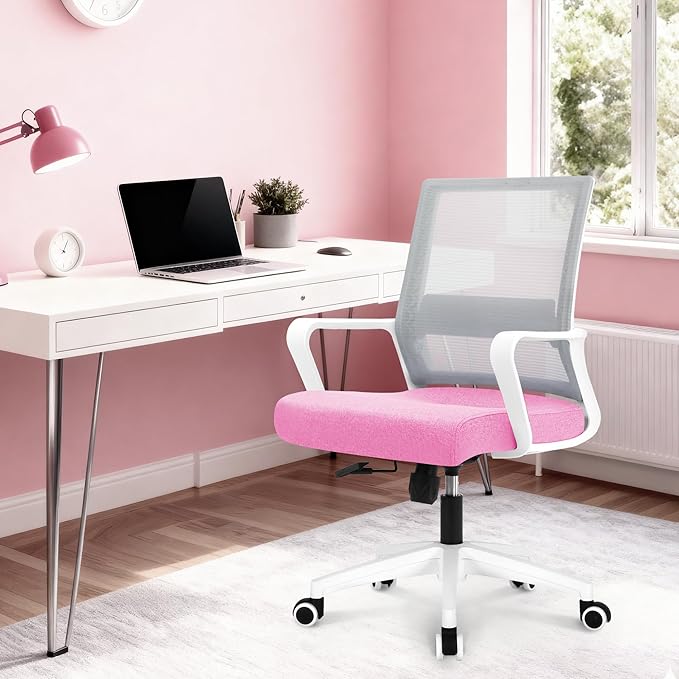 NEO Chair Office Chair Gaming Desk Computer Chair Ergonomic Mesh Mid Back with Wheels Lumbar Support Comfy Swivel Adjustable for Home (Pink)