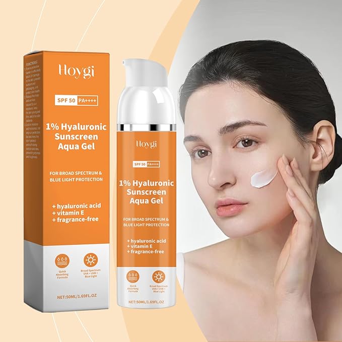 AMALIA Hyaluronic Sunscreen SPF 50, Aqua Gel with Vitamin E, Broad Spectrum UV Protection, Fragrance-Free