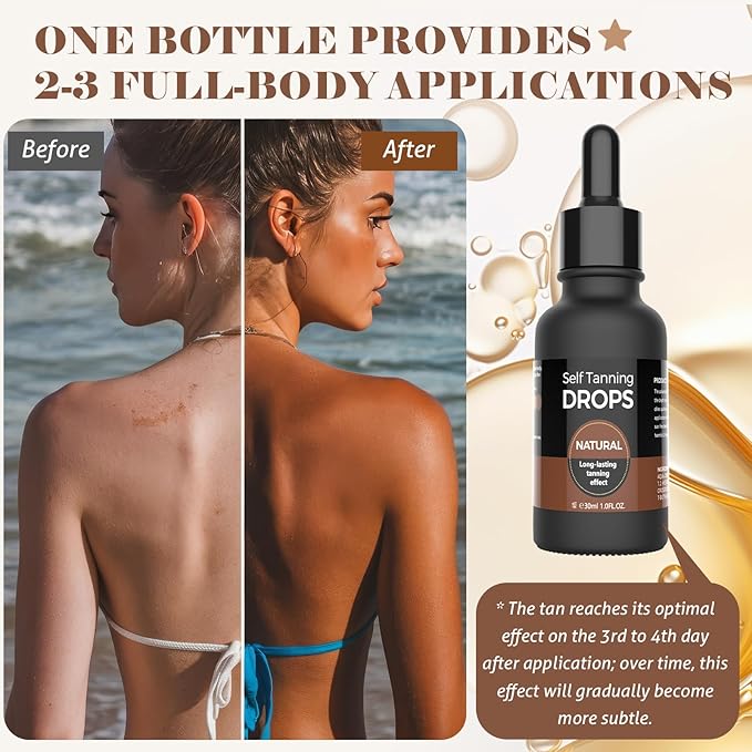 Self Tanning Drops, Sunless Bronzing Tanner for Face & Body, Moisturizing Tanner for All Skin Types and Tones, Natural Sun-Kissed | Bronzer Glow, 1 Fl Oz