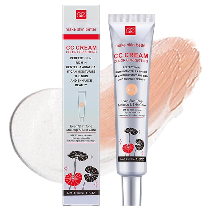 Color Correcting CC Cream with Centella Asiatica, Matte CC Cream with SPF 25, Full Coverage, Concealer Blemish, Invisible Pore, Even Skin Tone, Long Lasting Hydrating Pre-Makeup Primer