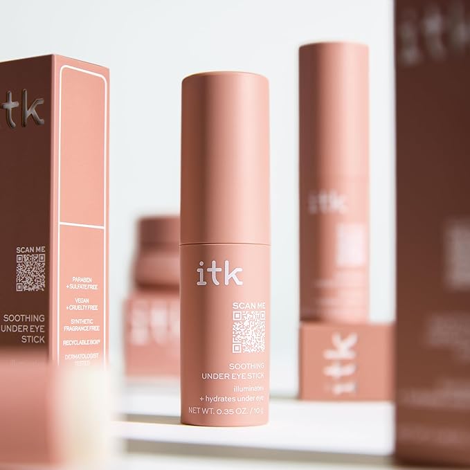 ITK Skincare Caffeine + Aloe Vera Under Eye Stick Balm - Moisturizer for Fine Lines and Wrinkles - Under Eye Treatment Soothes Redness and Hydrates, Brightens, and Soothes Puffy Eyes - 0.5 oz. Stick