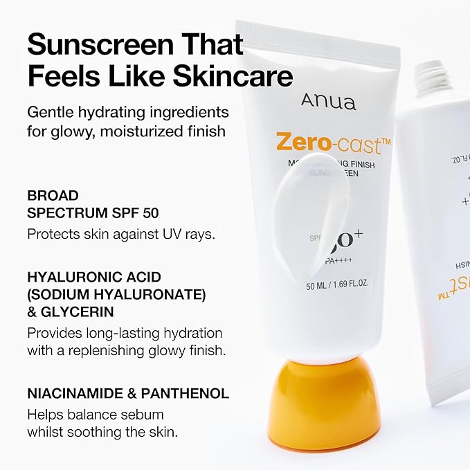 Anua Protection Set, Zero-Cast Moisturizing Sunscreen SPF 50 (1.69 fl oz), Ultra-Thin Spot Cover Patch (75 Counts)