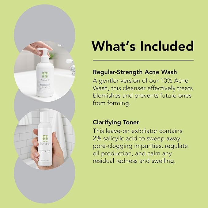 humane Regular-Strength Acne Wash and Clarifying Toner Bundle - 5% Benzoyl Peroxide Acne Treatment