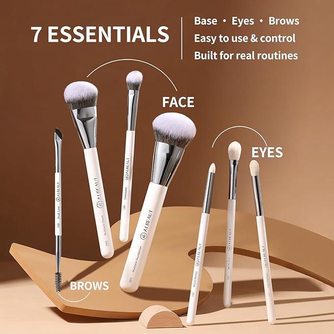 Makeup Brushes Set, Albeaut 7Pcs Face Eyeshadow Brushes Kit with Preminum Bristles Liquid Foundation Concealer Blending Tools Professional & Travel Bag