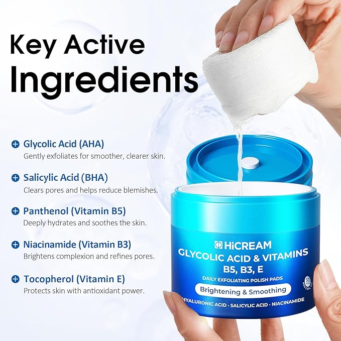 Glycolic Acid Exfoliating Pads, Dual-Textured Facial Toner for Pore Care & Skin Radiance, Deep Cleansing Peel with Niacinamide, Salicylic Acid & Vitamins E, B3, B5 (50 Pads)