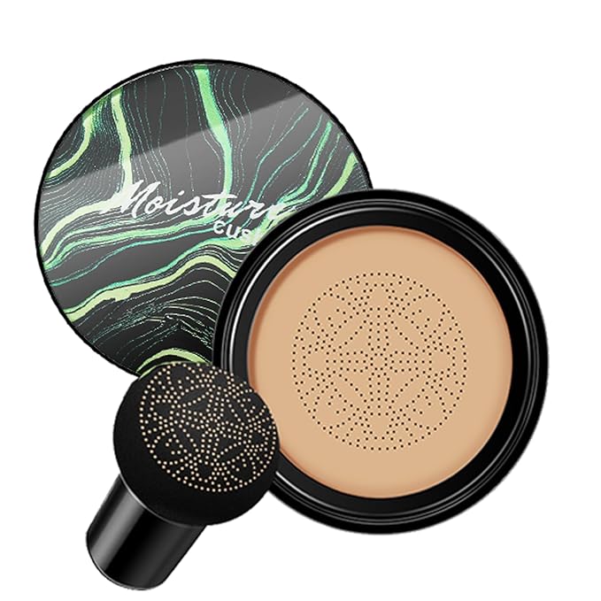 Air Cushion CC Cream Mushroom Head Foundation,BB Cream Makeup Foundation,Moisturizing Concealer,Long Lasting Full Coverage Waterproof,Even Skin Tone for All Skin Types (3# Dark Brown, 20g)