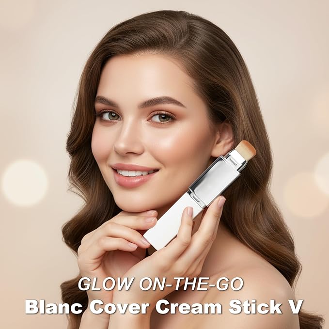 2pcs Blanc Cover Stick, Blanc Cover Cream Stick V White, Dual-Ended Full Coverage Color-Changing Korean Foundation V Sticks with Brush, Makeup Base for Flawless Look (Ivory White & Natural Color)