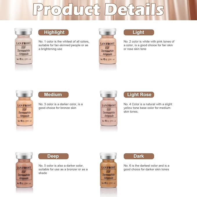 Facial Glow Serum Starter Kit Hyaluronic Acid Essence Foundation Skin Care Kit 0.27oz 6 Vials, Combined With Niacinamide and Peptides To Brighten Skin Tone Anti-Aging Foundation 6-Color(Multicolo)