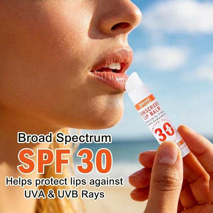 DMSKY SPF 30 Sunscreen Lip Balm, Lip Sunscreen Travel Size 60 Pack, Clear No White Cast Sun Protection Lip Care with Vitamin E, Broad Spectrum SPF Lip Balm 10 Flavors