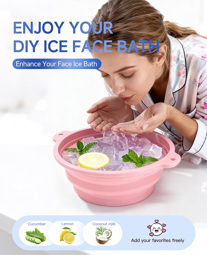 Foldable Silicone Face Ice Bath Bowl, Built-in Ice Tray for Cold Therapy Facial Basin, Skin Tightening & Puffiness Reduction, Ideal for Home, Spa & Travel Use
