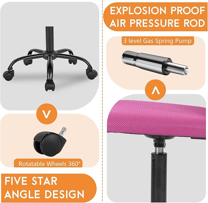 FDW Home Office Chair Mid Back Mesh Desk Chair Armless Computer Ergonomic Task Rolling Swivel Chair Back Support Adjustable Modern with Lumbar Support (Pack of 3, Pink)