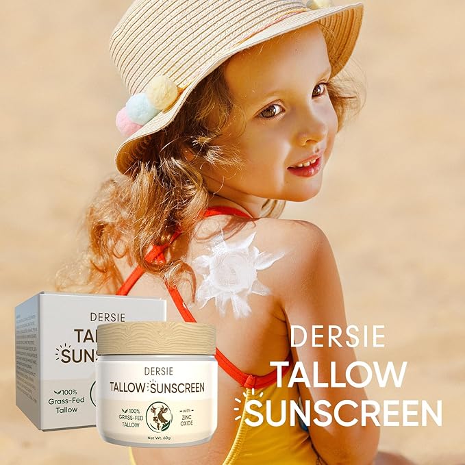 Dersie Tallow Sunscreen SPF 50 – Mineral UV Defense with Non-Nano Zinc Oxide – Face & Body Sun Protection for Adults & Kids – 100% Grass-Fed Beef Tallow for Moisture Retention & Skin Comfort (2.1 oz)