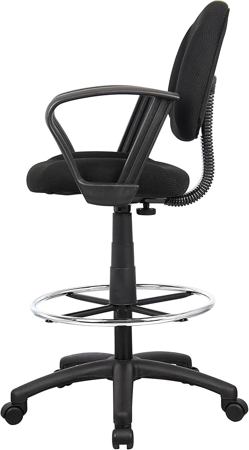 Boss Office Products Ergonomic Works Drafting Chair with Loop Arms in Black, Mid-Back