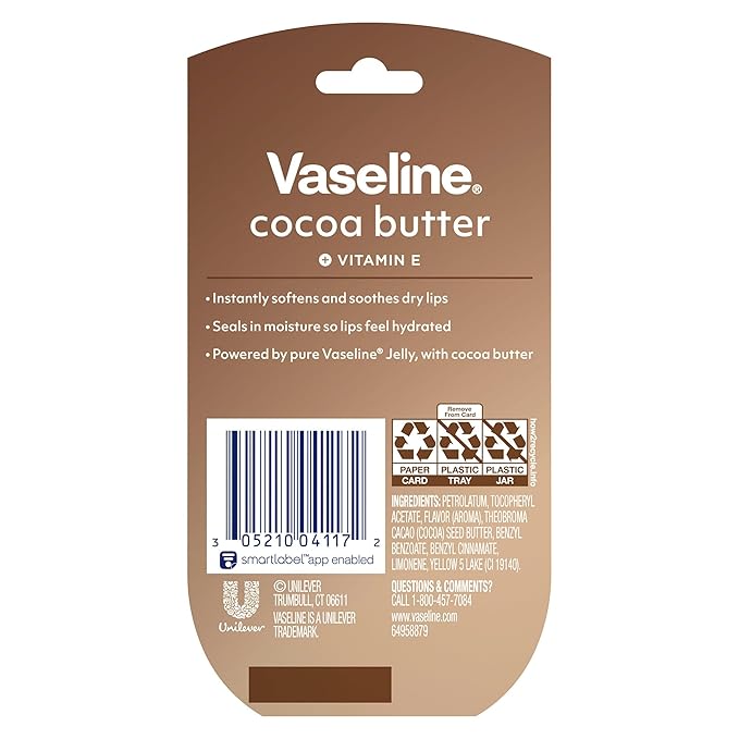 Vaseline Lip Therapy Cocoa Butter 8-Pack – Mini Lip Balms for Soft, Glowing Lips, 0.25 Oz Ea