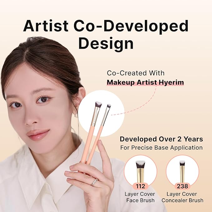 THE TOOL LAB Cover Intensive Duo Brush Set, Foundation & Concealer Brushes for Liquid/Cream, Thin Buildable Coverage, Pore-Blur Base + Spot Detail, Soft Dense Bristles, Professional K-Beauty Tool