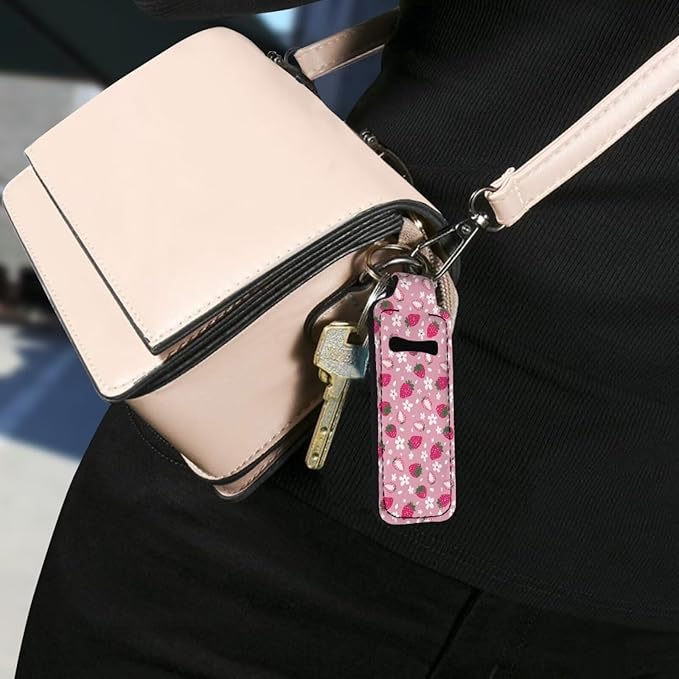 Lipstick Holder Keychain, Cute Keychains for Lip Balm Holder, Neoprene Lipstick Sleeve Pouch for Women Men Teens
