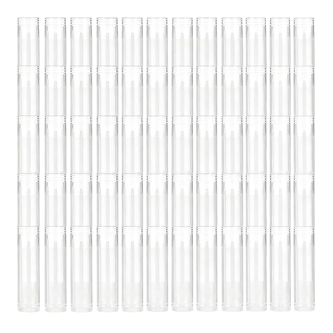 50 Pack Clear Lip Balm Tubes, BPA Free Empty Lip Balm Containers with Caps, Round Cosmetic Containers for DIY Lipstick, Homemade Lip Gloss & Craft Projects (Clear)