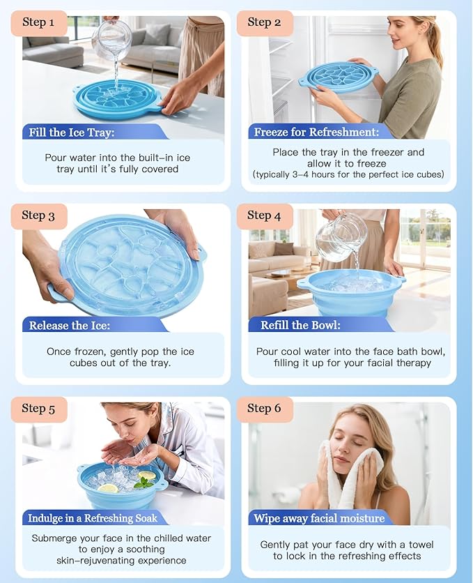 Face Ice Bath Bowl - Silicone Cold Plunge Tub for Facial Therapy & Skin Care, Collapsible Ice Basin with Built-in Ice Tray, Portable Ice Bowl for Face Dunking and Home Spa Use