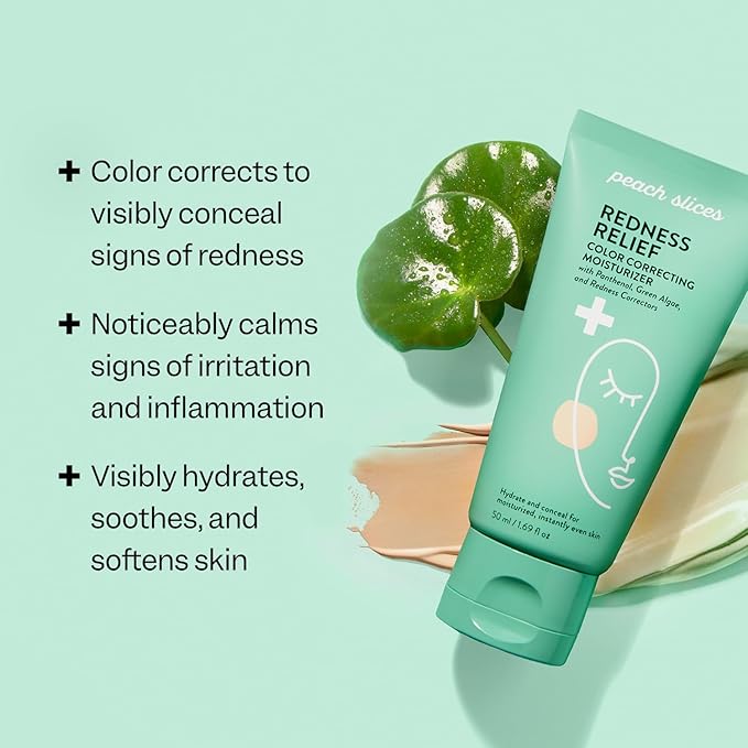 Peach Slices - Redness Relief Color Correcting Moisturizer (1.69 oz) - Hydrate & Conceal - Visibly Reduce Redness & Irritation - Panthenol, Cica, Algae - Vegan, Cruelty Free, Korean Skin Care & Beauty
