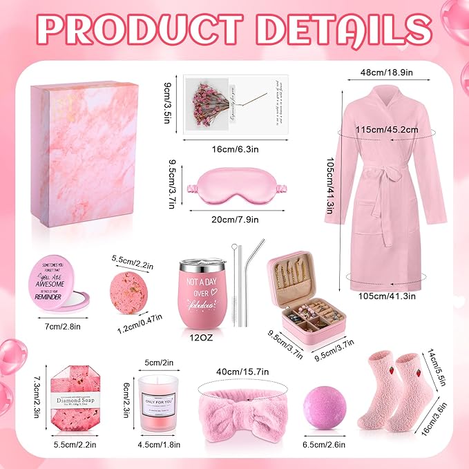 Nuogo 13 Pcs Birthday Gifts for Women Spa Basket Set for Women Mother's Day Gifts Mirrors Socks Steamers Jewelry Case Bath Robe Mom Nurse Girlfriend Wife