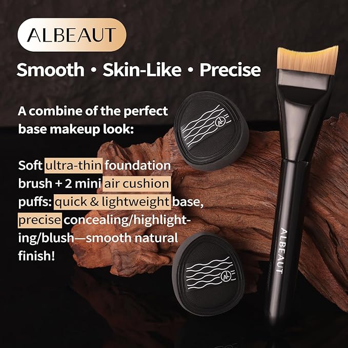 Liquid Foundation Brush Set 2pcs Air Cushion Puff for Cream/Liquid Formulas Portable Makeup Tools for Foundation Concealer Blush