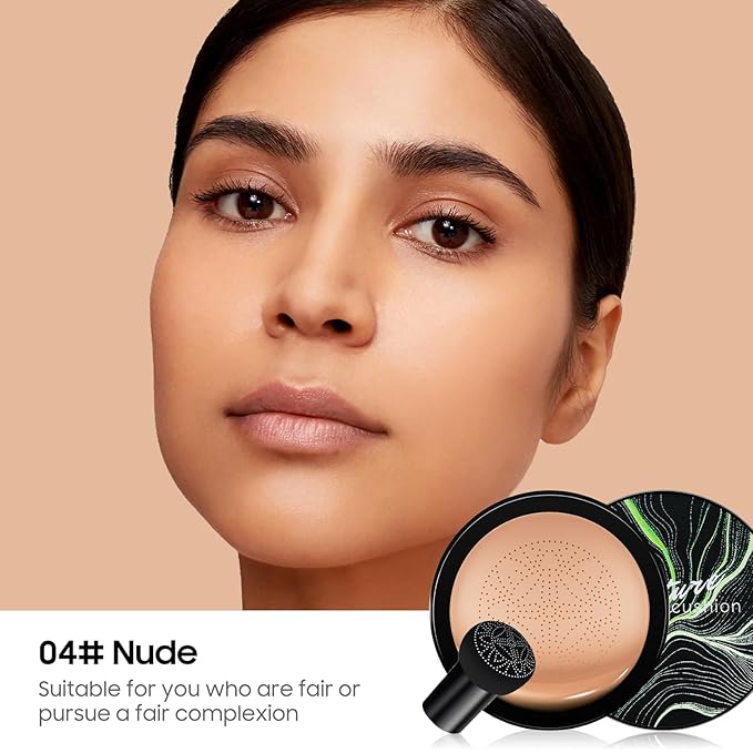 Mushroom Head Air Cushion CC Cream - Tattoo Cover up Moisturizing BB Creams Foundation, Long-Lasting Waterproof Concealer Full Coverage for Even Skin Tone (Nude, 1 PCS)