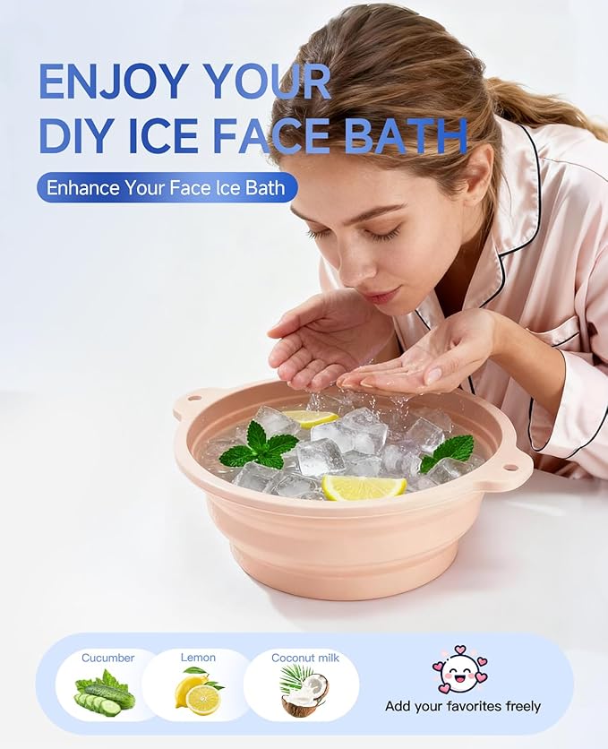 Face Bowl for Ice with Built-in Ice Tray – Collapsible Silicone Facial Ice Bath Bowl for Cold Plunge Therapy, Skin Tightening & Acne Relief – Portable Spa Tool for Home & Travel (White)
