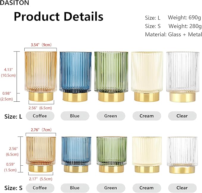 DASITON Makeup Brush holder Organizer,Crystal Cosmetic Makeup Brush Glass Brushes Storage Holder, Vintage Make Up Brush Cup Pen Pencil Holder striped vase(Cream L)