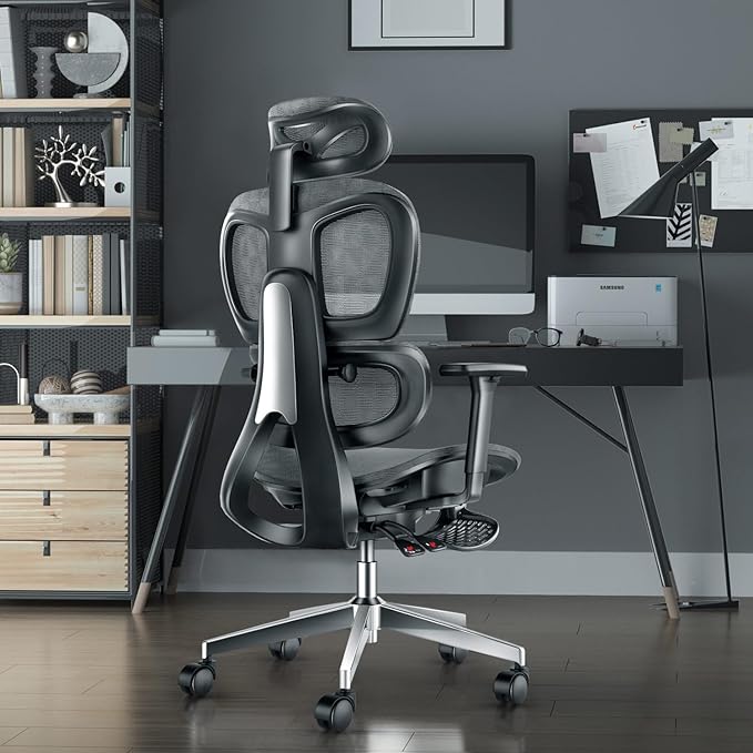 PatioMage Ergonomic Office Chair, Big and Tall Desk Chair with Adjustable Lumbar Support & Seat Depth, High Back Computer Chair, Swivel Mesh Chairs with Wheels for Home Office, Darkgrey