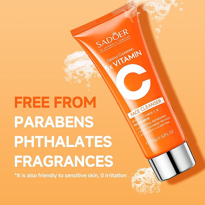 5X Vitamin C Face Cleanser 100g Niacinamide & Hyaluronic Acid, Gentle Pore Refining Daily Wash for Oily &Dull Skin,Clear,Oil Balancing, Popular Skincare Gift Women
