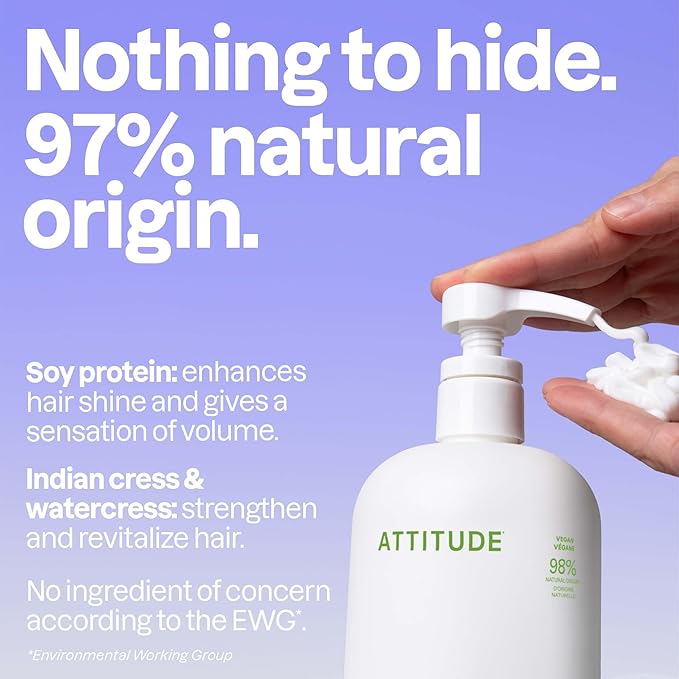 ATTITUDE Nourishing Hair Conditioner, For Dry and Damaged Hair, Naturally Derived Ingredients, Vegan Detangler, Dermatologically Tested, Grapeseed Oil and Olive Leaves, 32 Fl Oz