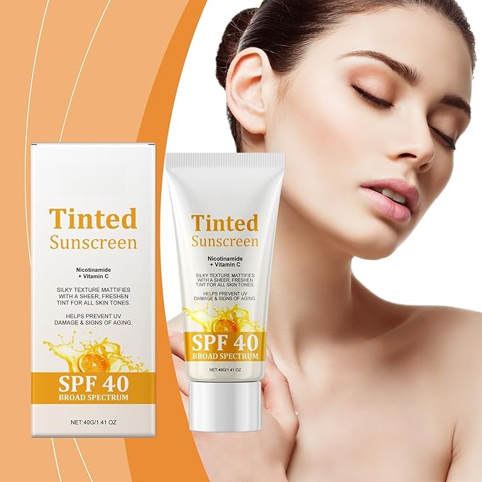 Vitamin C Sunscreen, Sunscreen SPF 40, Long-Lasting Spectrum Sunscreens UVA/UVB Protection, Waterproof & Sweat-Proof, Non-Greasy Lightweight Moisturizing Skin