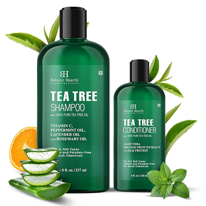 Botanic Hearth Tea Tree Shampoo 8Fl Oz And Conditioner 4 Fl Oz | With 100% Pure Tea Tree Oil, For Itchy And Dry Scalp, Sulfate/Paraben Free | For Men And Women
