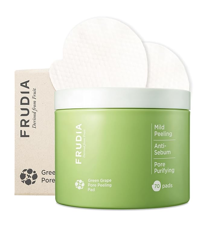 FRUDIA Pore Peeling Pad – 70 Pads, 5.7 fl oz | Vegan Exfoliating Toner Pads with 89% Green Grape Extract, Tannin Complex & Anti‑Sebum P | Gentle, pH‑Balanced Deep Pore Care for Sensitive Oily Skin