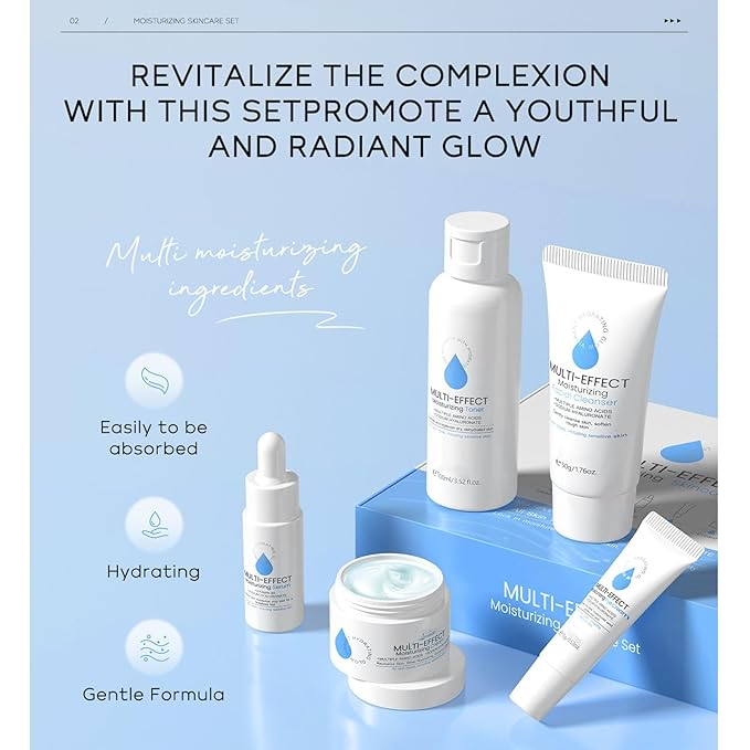 Hydrating Skin Care Set Travel Kit, Holiday Gift Set & Gift for Women - 5 Piece Gentle Skin Cleaning & Care Daily Hydration Kit With Cleanser, Toner, Face Serum, Eye Cream, Face Cream