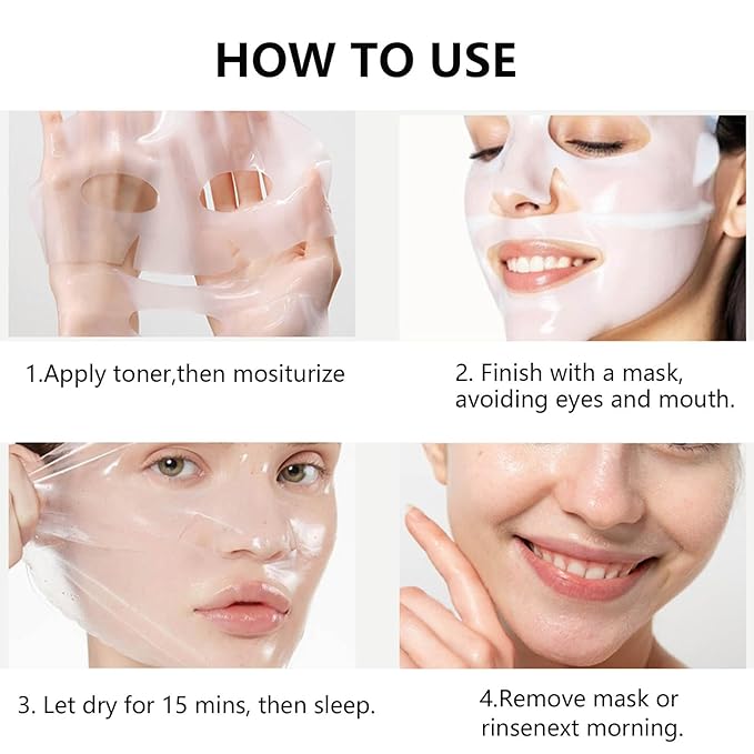 5ea Set Collagen Face Mask Bio-Collagen Real Deep Mask Hydrating Overnight Hydrogel Facial Mask Improves Skin Pore Minimizing Elasticity Plumping Improvement Korean Skin Care
