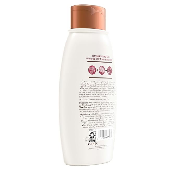 Aveeno Blackberry & Quinoa Strengthening Conditioner for Color-Treated Hair, Moisturizing, Color-Protecting, 12 fl oz