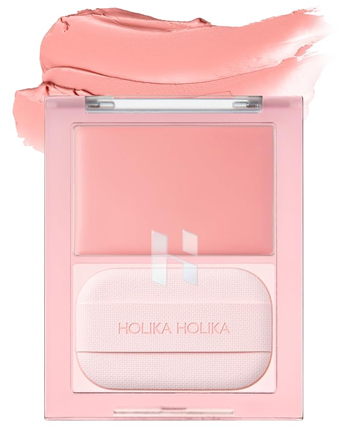 HOLIKA HOLIKA Tinted Milk Cream Blush 03 Hey Bunny - Korean Face Makeup with Built-In Puff, Semi-Luminous Milky Color, High Powder Content Formula, Transparent Finish for Semi-Matte Glow