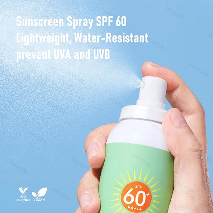 KYDA Aloe Sunscreen Spray SPF 60 PA+++, Moisturizing Suncreen with Skincare Formula, Water Resistant, Non-Greasy UV Protection for Face & Body, 5.07 fl oz