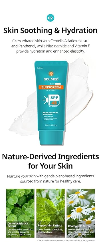 SOLMED Face Shield Sunscreen, SPF 45 Broad Spectrum, UVA+UVB Protection, 1.7 fl oz