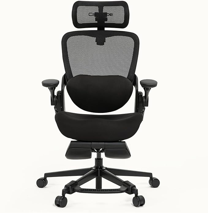 CabLady S2 Petite Ergonomic Office Chair for Women, Small Frame Desk Chair with Adjustable Lumbar, Headrest & Footrest, Space-Saving Flip-Up Armrests