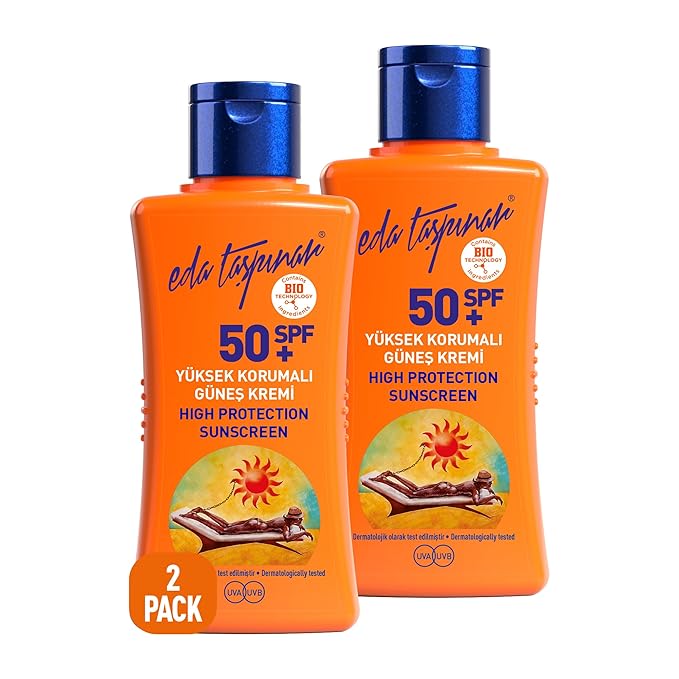 Eda Taspınar Travel Size SPF 50+ Sunscreen Lotion | Broad Spectrum UVA/UVB Face & Body Sunscreen | Moisturizing Vitamin E Formula for Sensitive Skin | Sun Tan Lotion | (50 ml/1.7 fl oz) 2 Pack