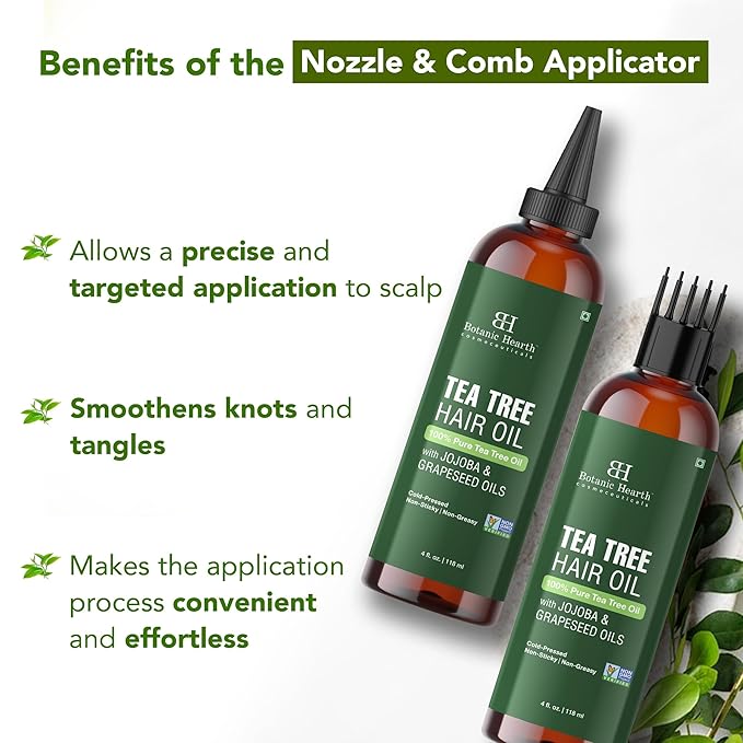 Botanic Hearth 100% Pure Tea Tree Oil For Hair Growth & Hair Treatment Oils 4 Fl oz | Infused with coconut Oil | Hair Oil Repairs Dry Damaged Hair, Strengthening, Healthier | All Hair Types