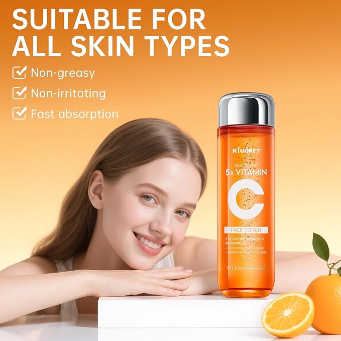 5X Vitamin C Toner - Vitamin C Face Toner with Niacinamide & Hyaluronic Acid Deep Hydration & Improves Skin Tone - Korean Skin Care for All Skins, 130ml