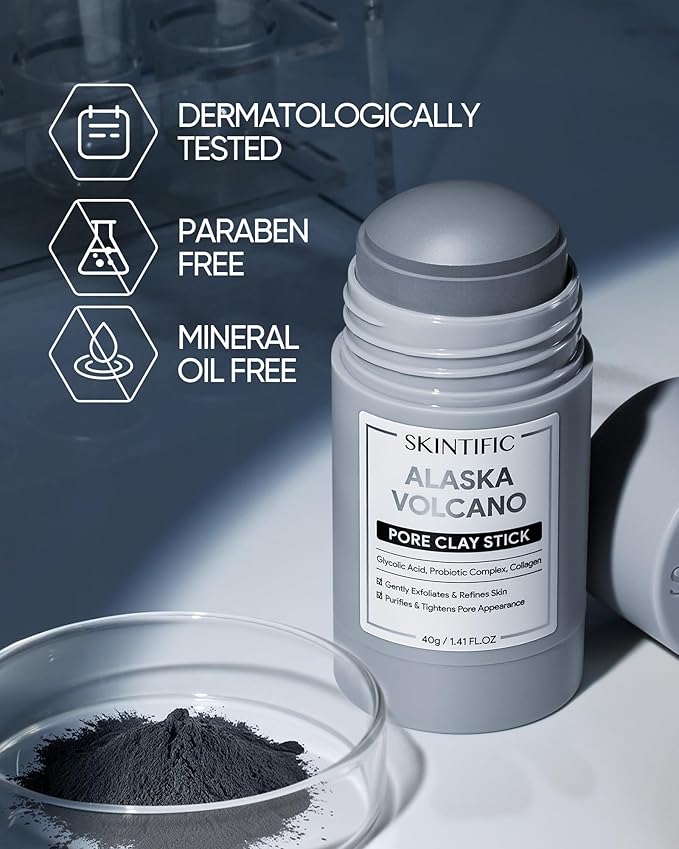 Deep Pore Cleansing Blackhead Remover Face Mask Stick, Mud Mask with Natural Alaska Volcano Clay, Gentle Exfoliating, Smoothing Skin, Non-Drying, Skincare Facial Mask