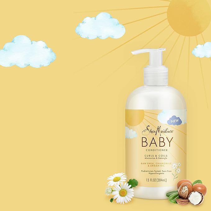 SheaMoisture Baby Conditioner for Curly Hair Raw Shea,Chamomile and Argan Oil Moisturizes and Helps Detangle Delicate Curls-and Coils 13 oz,(Pack of 2)