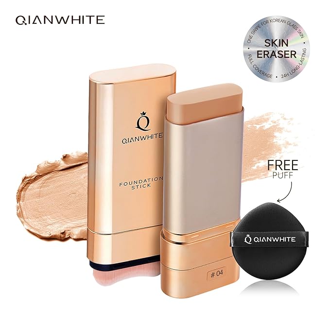 Foundation Stick Waterproof Natural Nude Makeup, Full Coverage Korean Makeup Skin Tint With Brush for All Skin(WARM ALMOND,0.7 Oz / 20g)