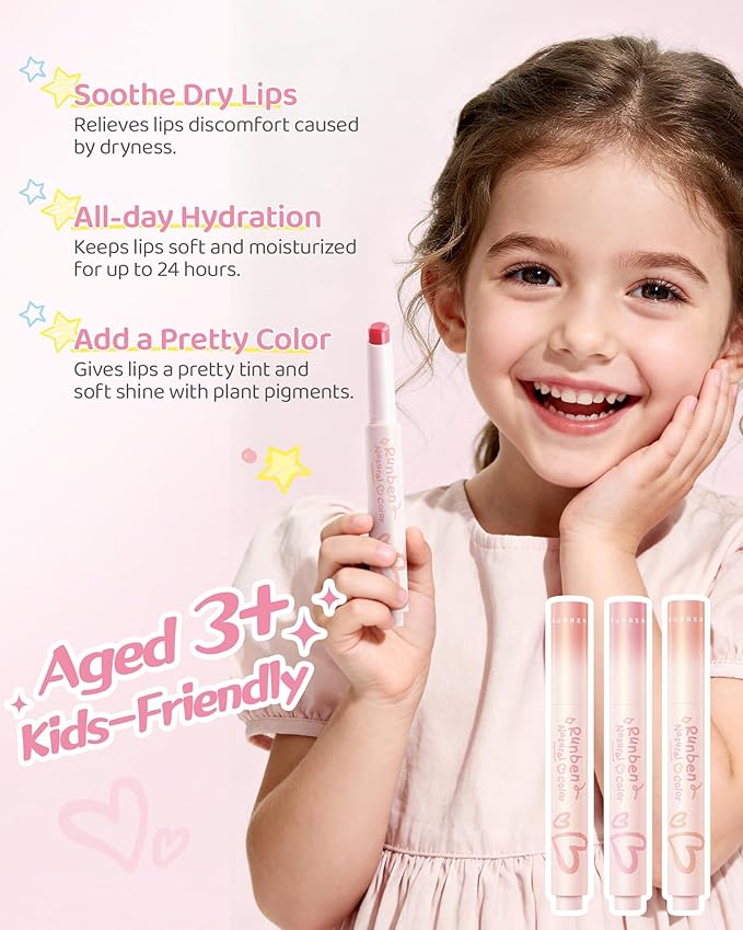 RUNBEN Kids Tinted Lip Balm, Milk Orange Lips Gloss, 24H Moisturizing, Safe & Non-toxic Lipstick for Teen Girls, Birthday Makeup Gift for Daughter