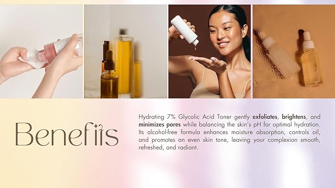 Glycolic Acid 7% Toner - 120 ml Exfoliating Facial Toner, Pore Minimizing, PH Balancing, Alcohol-Free Formula for All Skin Types,Use Daily for Refreshing and Hydrate Skin